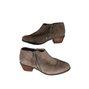 Vionic Serena Ankle Boots 9.5 Taupe Suede Tassel Zipper Block Heel Boho Comfort